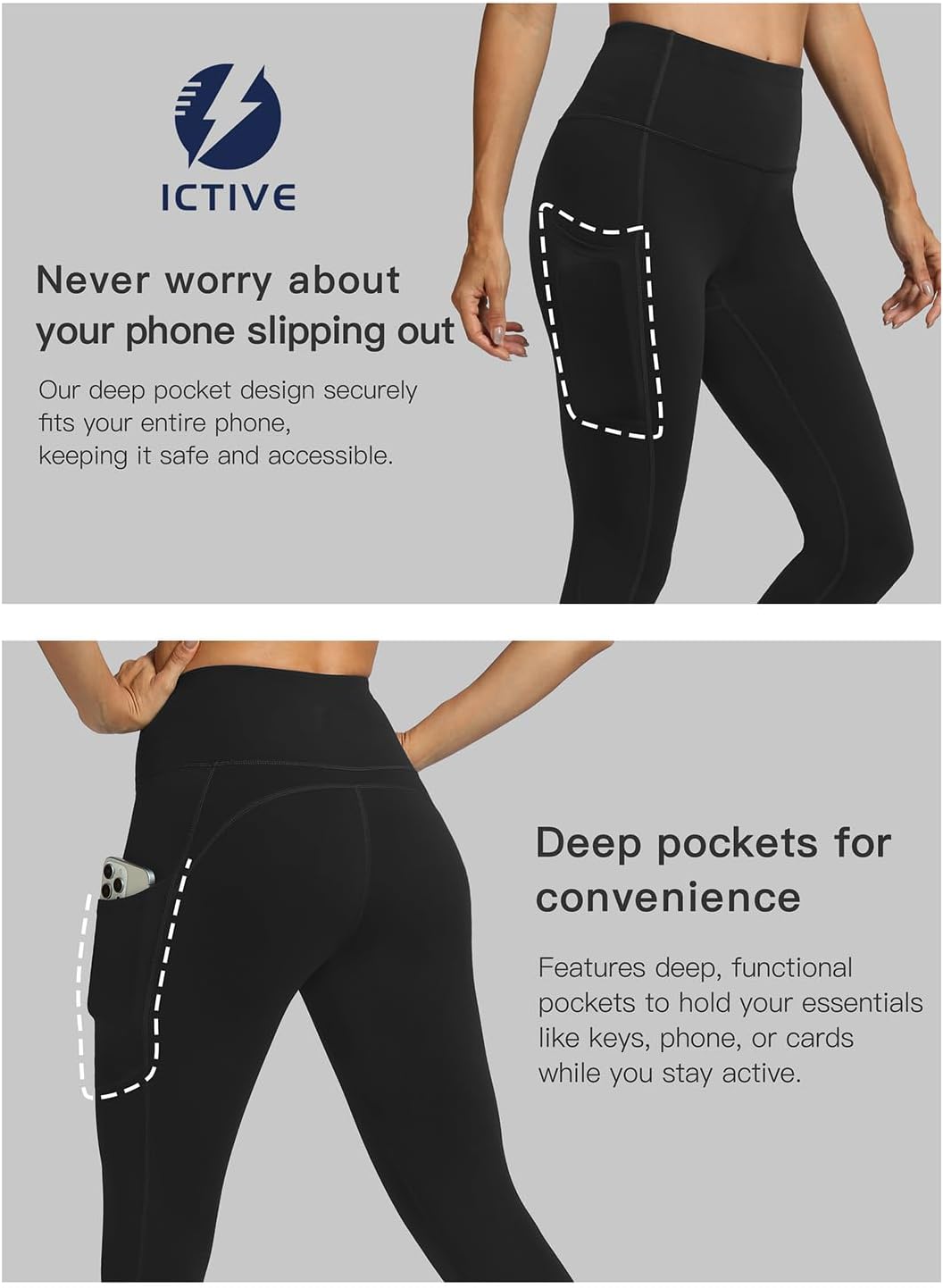 ICTIVE Athletic Leggings for Women with Pocket,Workout Activewear Running Yoga Pilates Gym Cropped Tight Fit Lightin Pants