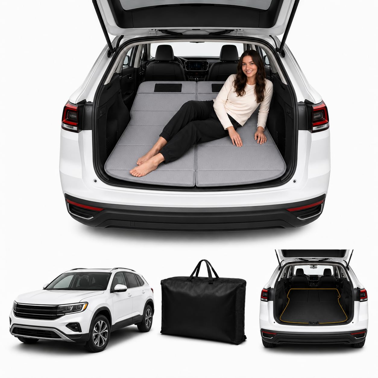 Car Mattress for 2020–2026 Volkswagen Atlas Cross Sport, Non-Inflatable Thickened Foam SUV Car Camping Mattress, Foldable Trunk Sleeping Pad for Road Trips Camping Travel