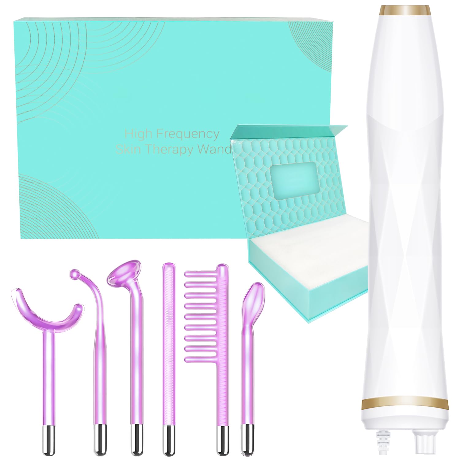 High Frequency Facial Machine - Portable Purple High Frequency Facial Skin Light Therapy Wand - with 6 Argon Tubes - Skin Tightening Machine for Hair Regrowth,Acne,Wrinkle Removal,Anti Aging