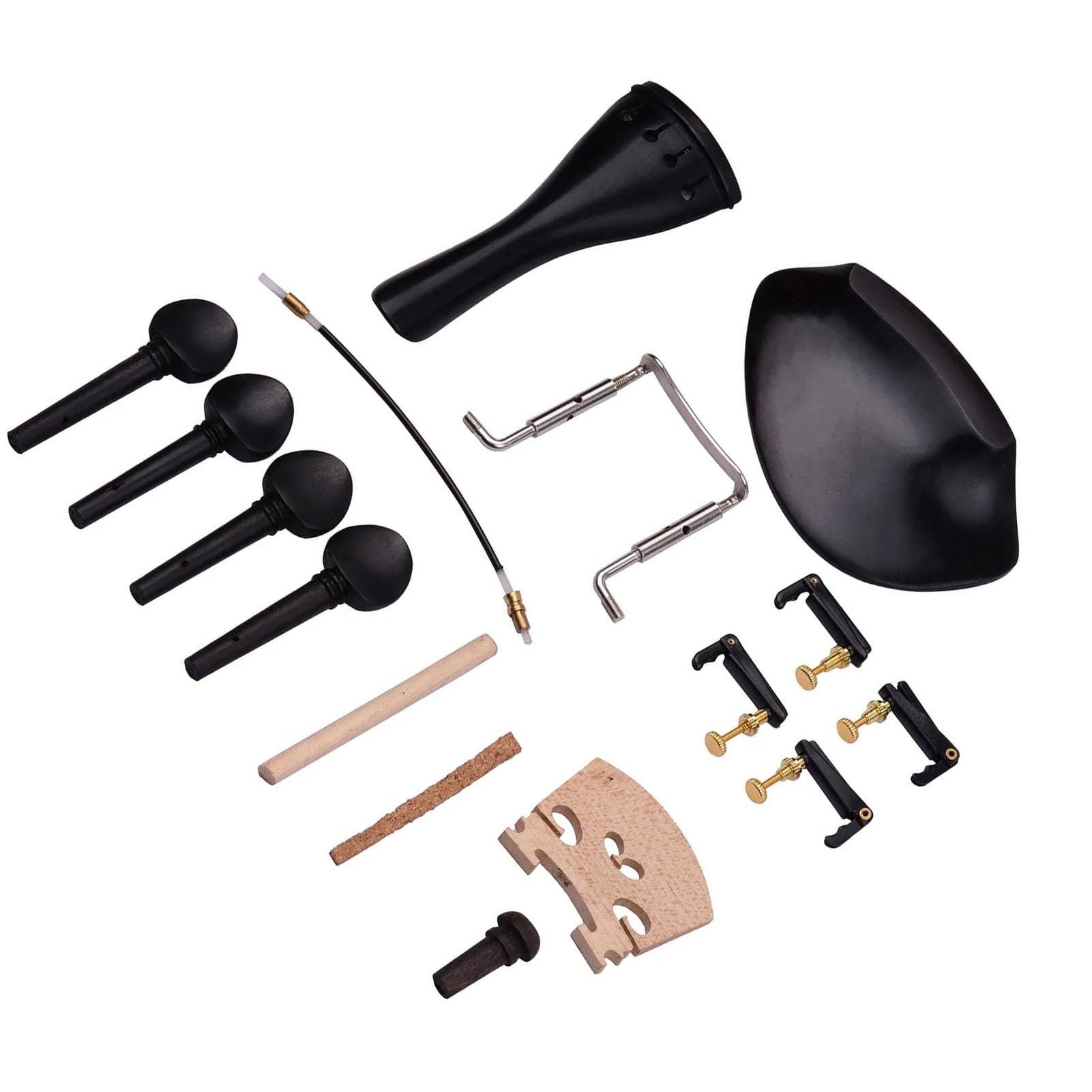 Kit di accessori per violino a grandezza naturale 4/4 Mentoniera 4 piroli 4 accordatori fini Tailgut Endpin Ponte in acero pezzi di ricambio per violino