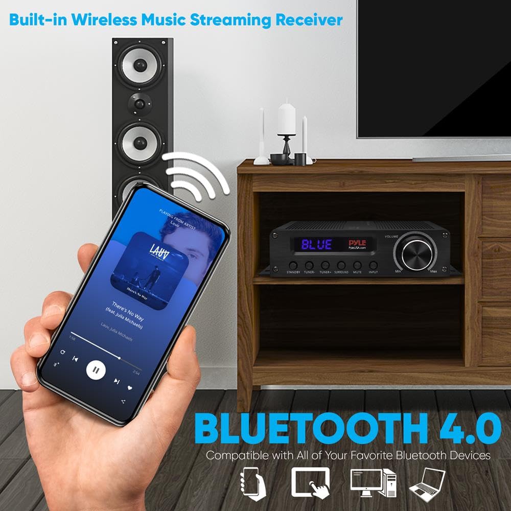 Pyle Amplificateur HiFi 100 W avec Bluetooth, récepteur 5.1 canaux