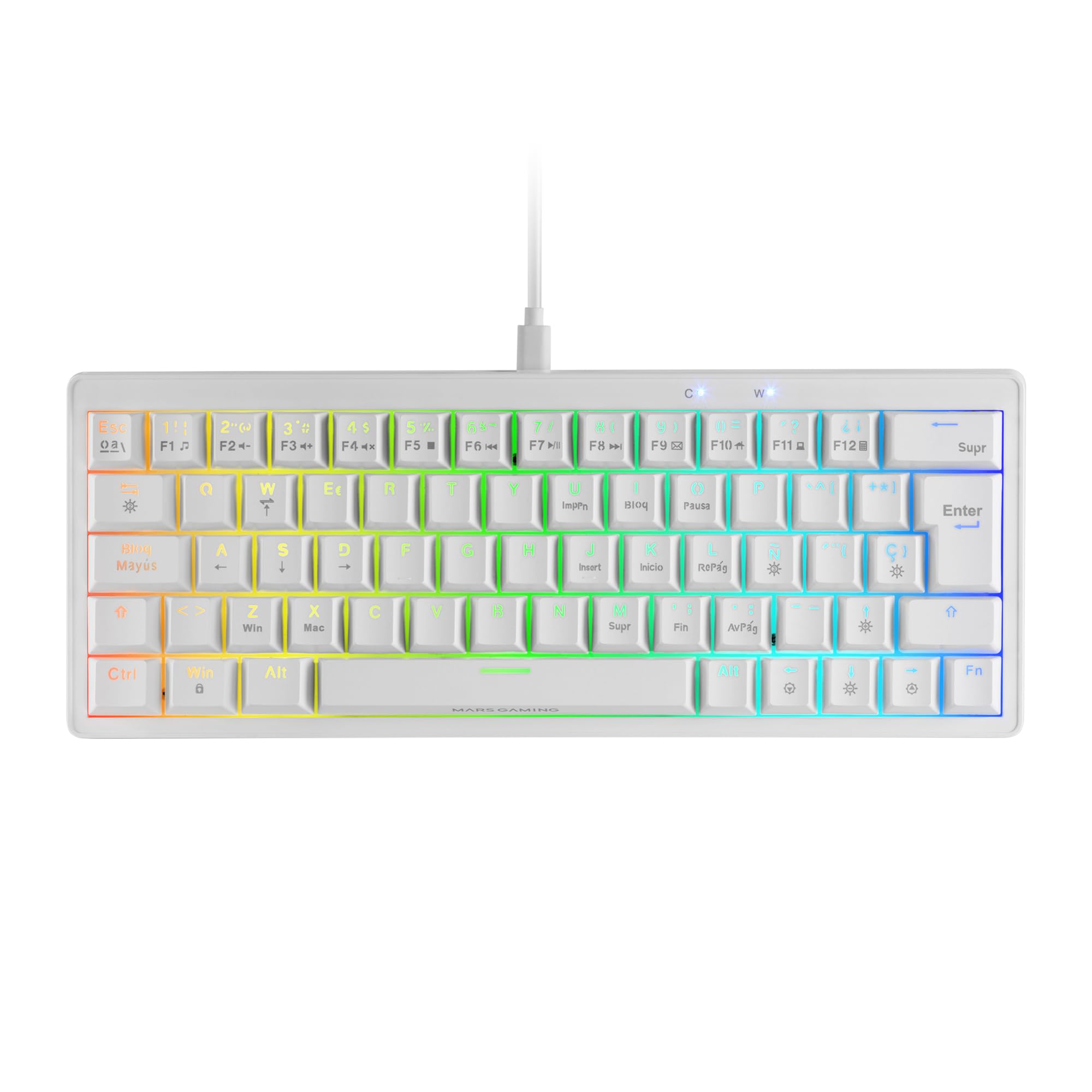 MARSGAMING MKMINIPRO, Tastiera Meccanica Ultra-Compatta 60%, Switch Meccanici Hot-Swappable, Illuminazione RGB Chroma, Tastiera Gaming Antighosting, Multipiattaforma, Interruttore Blu, US, Bianco