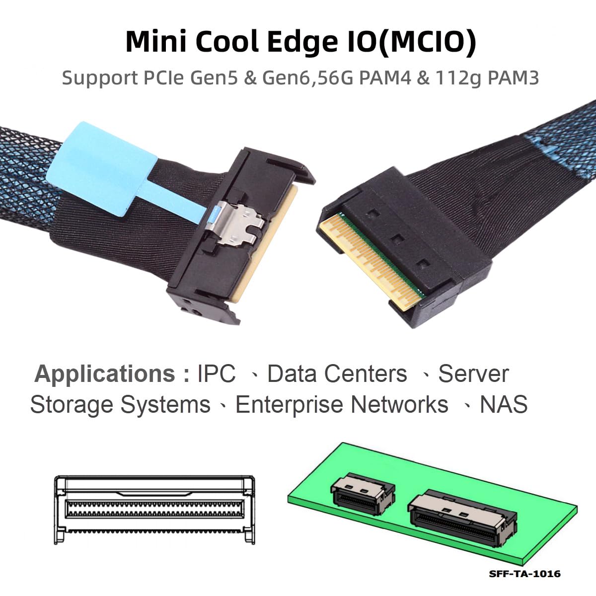 Cablecc Mini câble d'extension Cool Edge IO MCIO PCI-E Slimline 8i 74 broches PCI-E 5.0 mâle vers 74 broches SFF-8654 SAS 4.0 mâle 50 cm