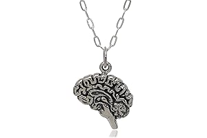 Sterling Silver Anatomical Brain Charm Necklace, 18" for Intellectual Curious Minds