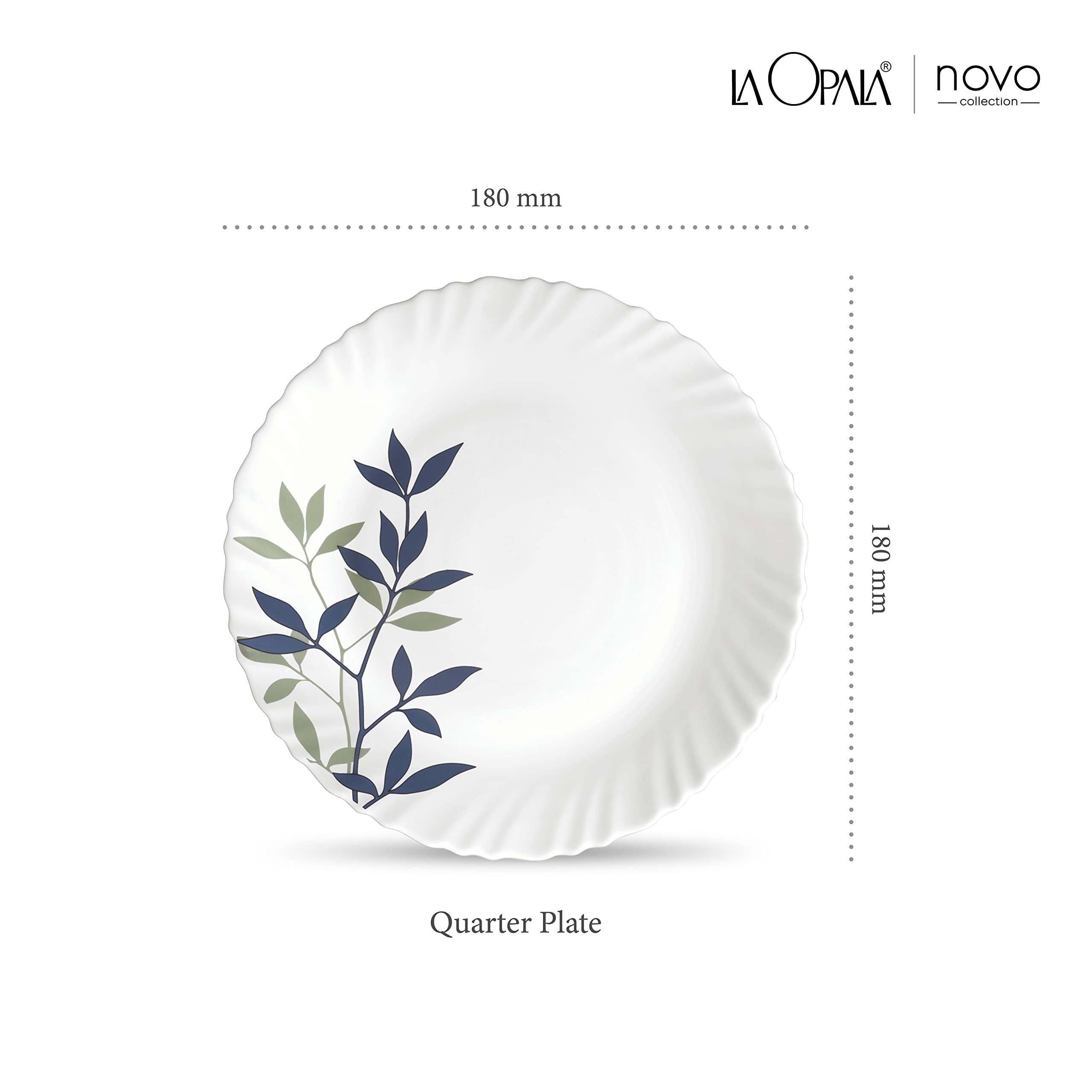 La Opala Novo Collection Opal Glass Crockery | Quarter Plate Set of 6 | Silken Charm Design | Plates for Snacking & Gifting | Microwave Safe | 100% Vegetarian | Extra Strong | Super Light & White 1