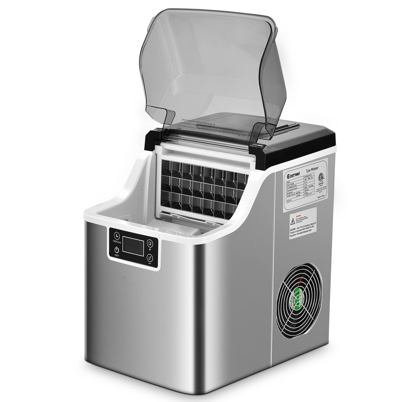 RELAX4LIFE Macchina per Cubetti di Ghiaccio, Capacità 18 kg/24 Ore, Durata 15-20 Min con Timer 1-24 Ore, Serbatoio d’Acqua 3,2L, Stoccaggio Ghiaccio 1,2 kg, Produttore Domestico di Ghiaccio a Cubetti