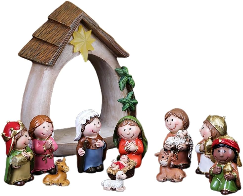 Nativity Scene Figures Resin Statue Holy Family Artwork Religious For Shelf Fireplaces Christmas Decoration