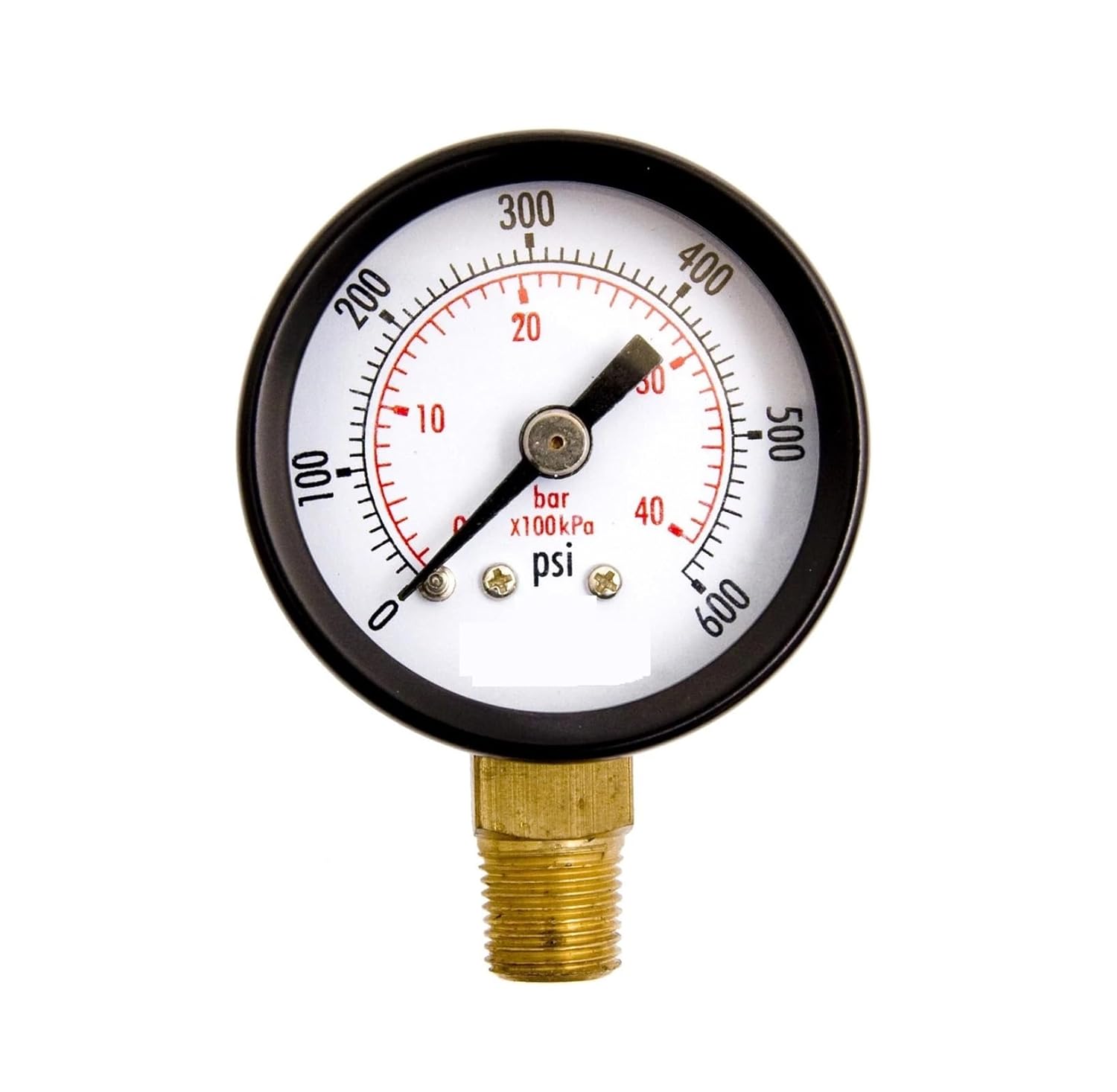 1-1/2" Utility Pressure Gauge, Black Steel, 1/8" NPT, Lower Mount, 0-600 PSI-