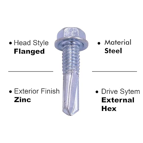 Miniatura 4 de Tornillos autorroscantes de fijación en U - #12-24 x 2 pulgadas cabeza hexagonal de arandela autoperforante Tek tornillo de acero chapado en zinc