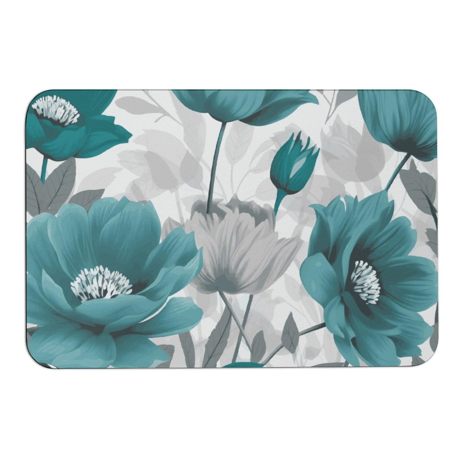 Tapis de sol antidérapant au motif floral bleu sarcelle 60x40