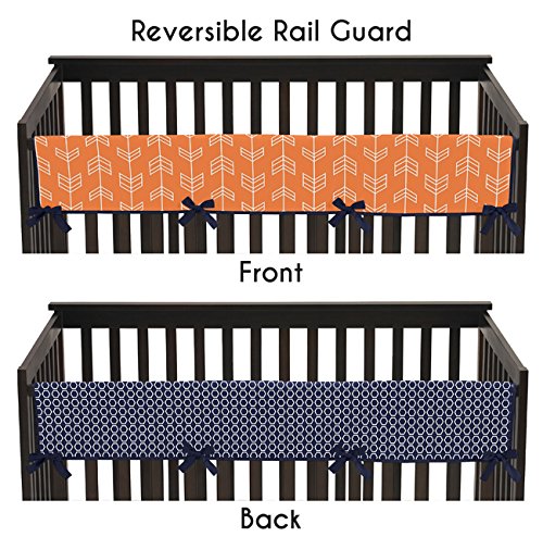 Baby Crib Long Rail Guard Cover for Orange and Navy Arrow Print Bedding Collection