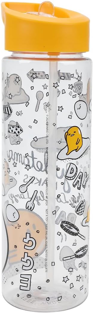 BioworldGudetama Lazy Egg Skillets & Arrows AOP 24 Oz Single Wall Plastic Water Bottle - Yellow