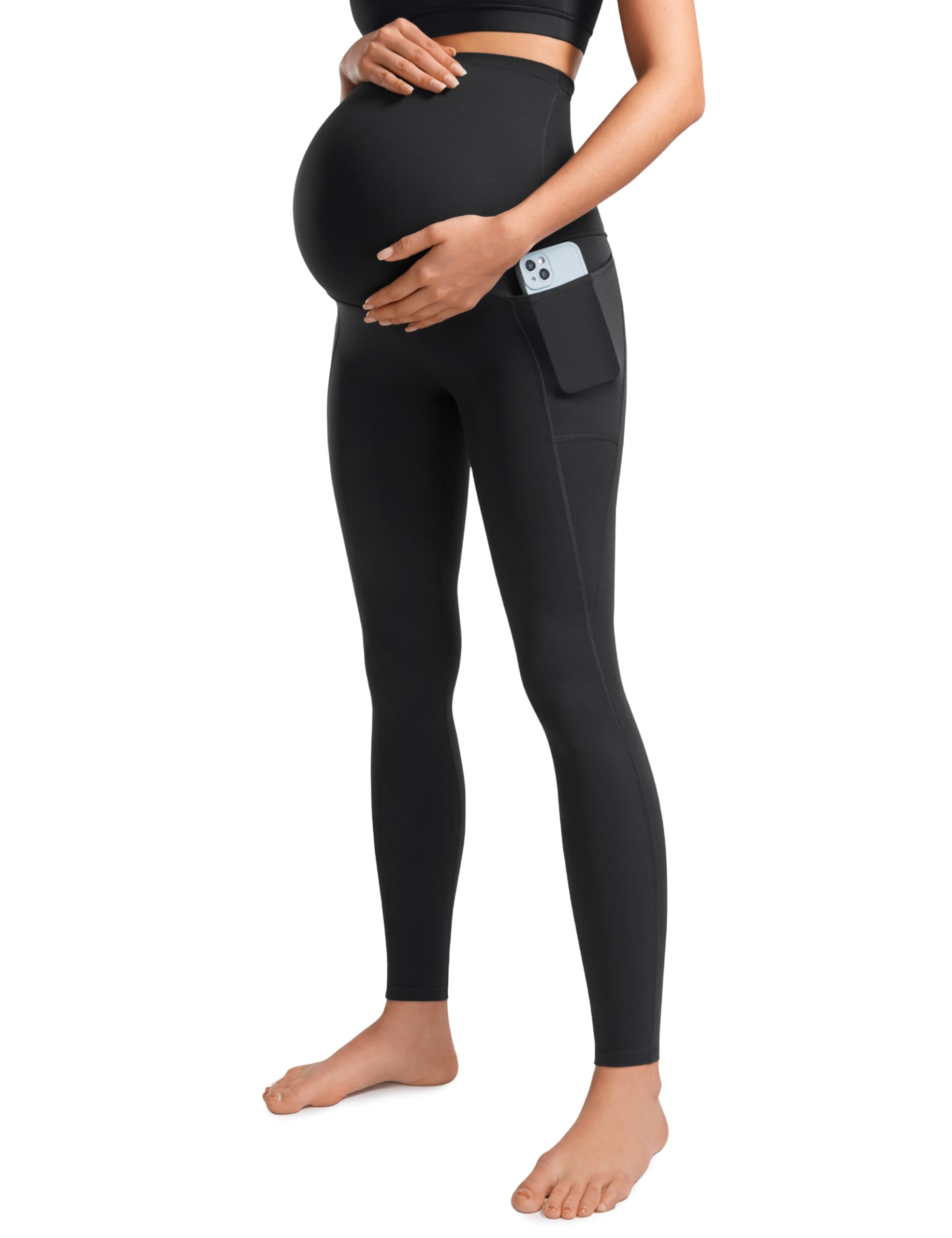 CRZ YOGA Womens Butterluxe 28" Maternity Leggings with Pockets Over The Belly - Soft Workout Yoga Pregnancy Pants Black 16