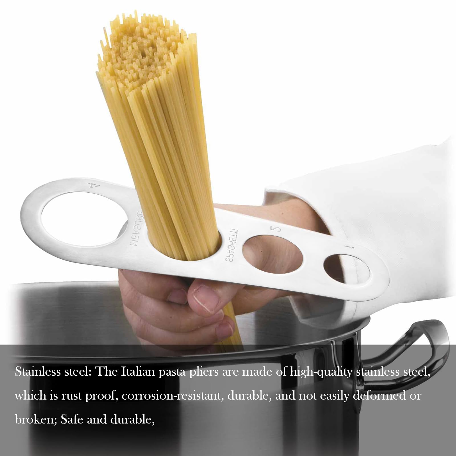 Pinza Spaguetti, Set de Servidor de Pasta, Pinzas para servir pasta de acero inoxidable, Pinzas de Cocina Tomar Pasta, servidor de espagueti y pinzas, Medidor de Espaguetis de 4 Agujeros