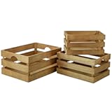 Wooden Crate&comma;Large Nesting Wood Crates with Handles &comma;Decorative Hand Crafted Box Rustic Wood boxesStorage Container for Display&comma; Decor&comma; 4 sides wooden terms &period; Baskets-Dark Brown，Set of 3