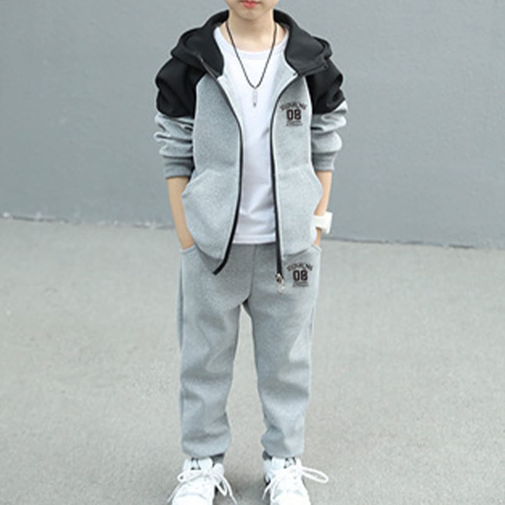 TiaoBug Chándal Niños Conjunto de Deportivos con Chaqueta de Deportivo con Capucha y Cremallera + Pantalones Largos Traje de Deportiva Primavera Otoño