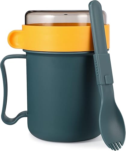 Taza de sopa para microondas con tapa y cucharada de sopa para llevar, taza de cereales con tapa para sopas, fideos, cereales calientes y más