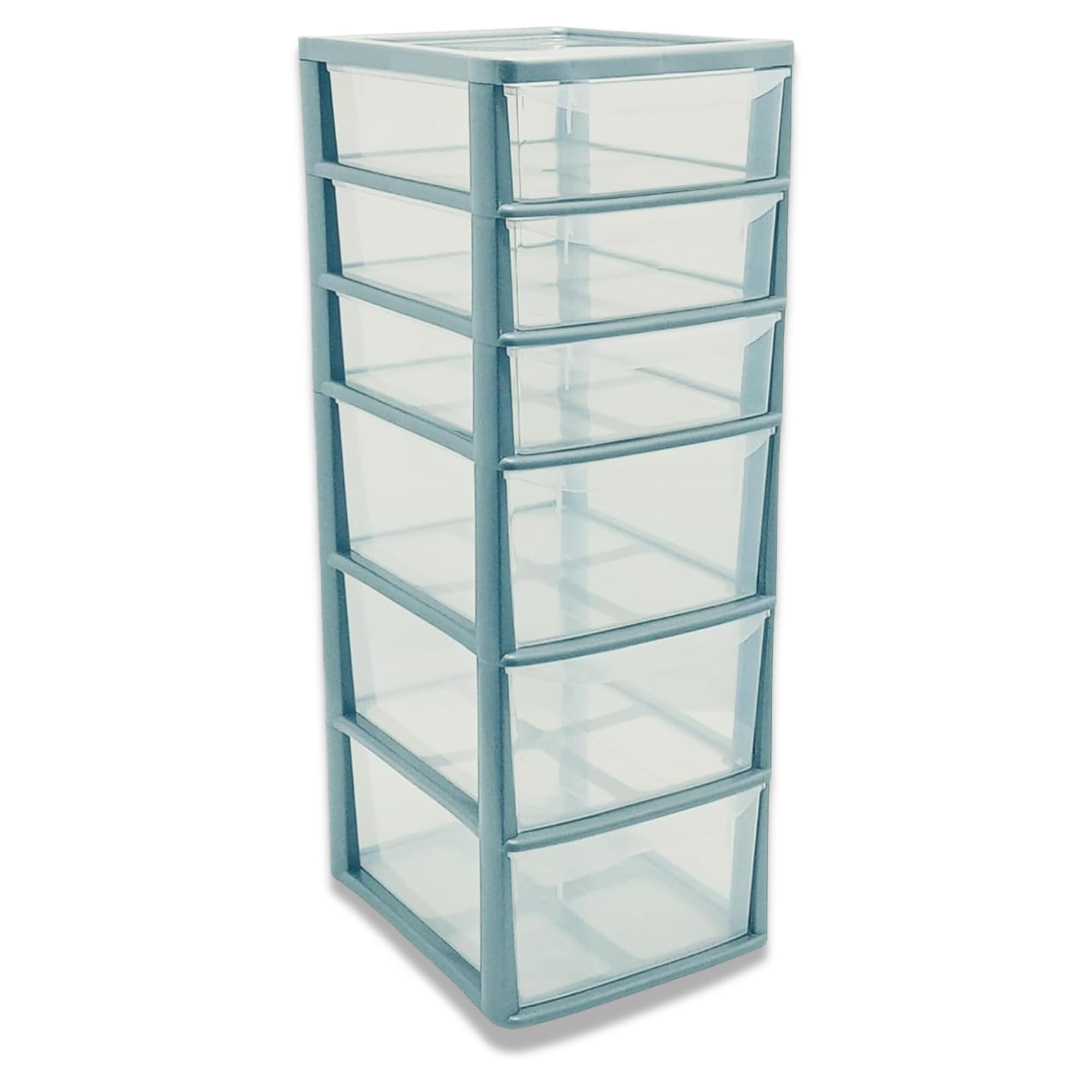 SIDSONS - A4 Medium Deep & Shallow Drawers - Portable Cabinets for Home and Office - Desktop Tower Storage Organizer - Multi-Purpose Plastic Clear Drawer (Silver/Clear, A4 3 Deep & 3 Shallow Drawers)