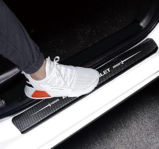 4Pcs Carbon Fiber Car Door Sill Protectors Compatible with Chevrolet | Waterproof, scratch-resistant adhesive entry guards protect car door sills from everyday scuffs and scratches.
