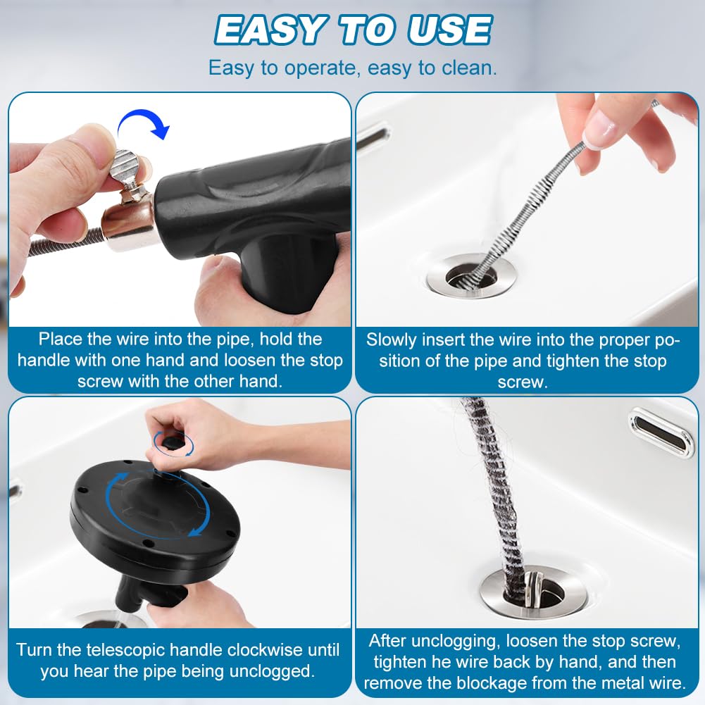 6 in 1 Snake Drain Auger 10 M, 33 FT Professional Flexible Heavy Duty Pipe Snakes with Cleaner - Image 2