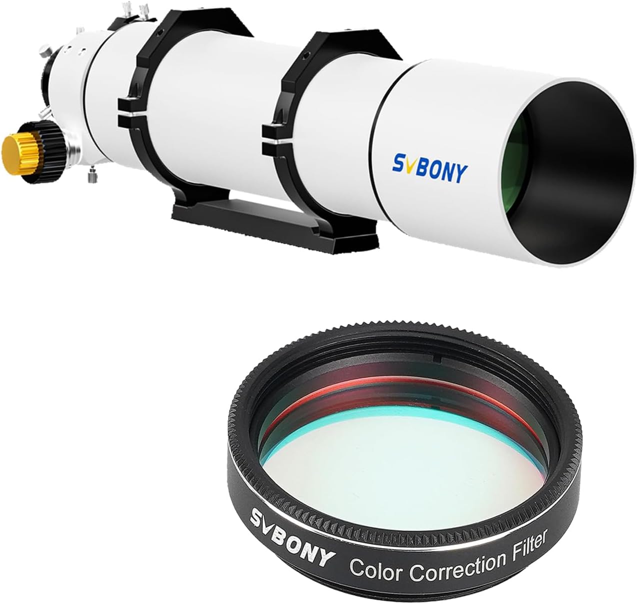 SVBONY SV48P 102mm Telescope, F6.5 Refractor Telescope for Adults High Powered Bundle with SV231 Color Correction Filter, 1.25'' Filter, Correct Edge Chromatic Aberration, for Astronomical Visual