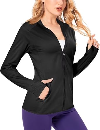 Boladeci Womens Athletic Jackets Lightweight UPF 50+ Sun Shirts Long Sleeve Full Zip Up Quick Dry Running Workout Jackets