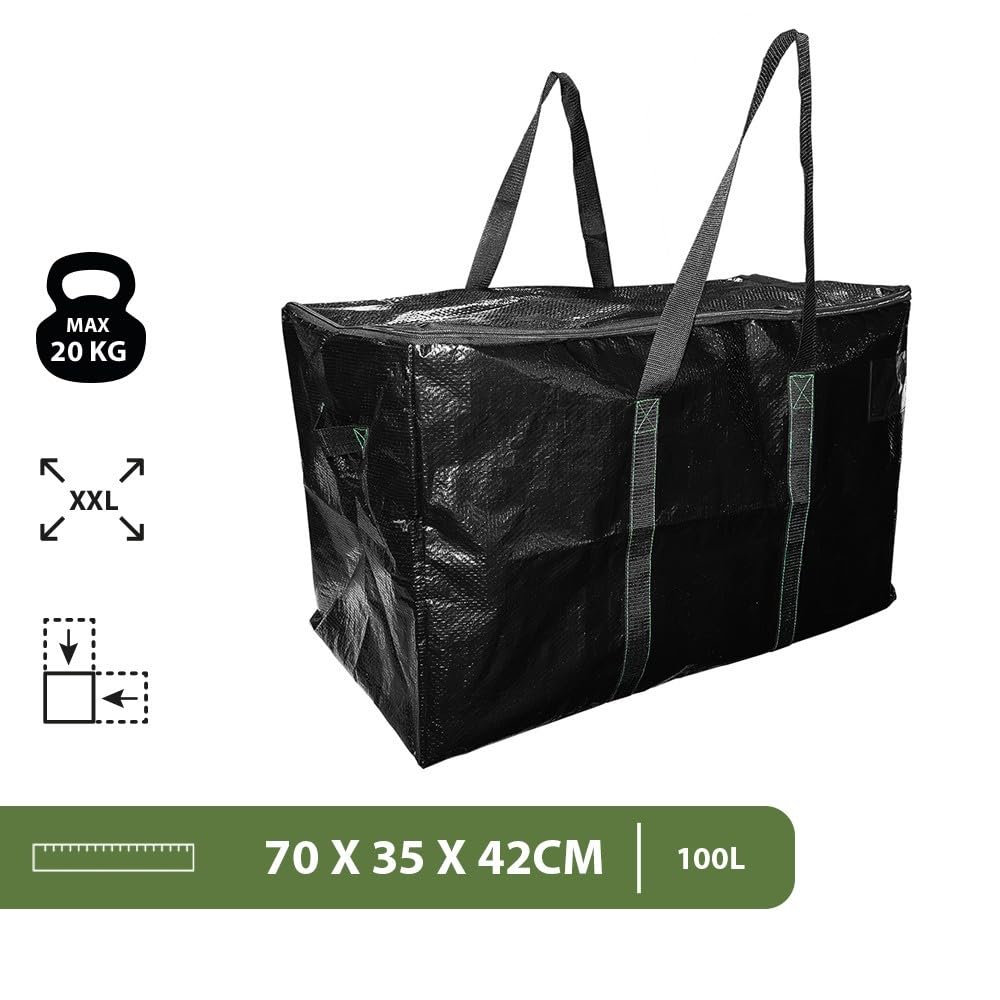 Set di sacchetti per traslochi e deposito con cerniera, impermeabili, 70 x 35 x 42 cm (confezione da 10)
