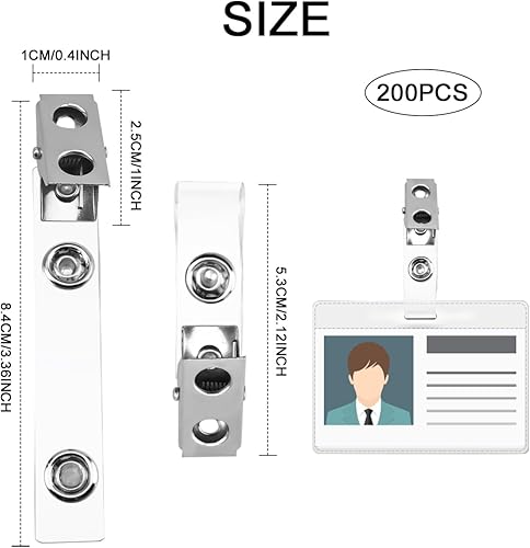 Miniatura 3 de Soporte para credencial de nombre, 100 juegos con clips de metal para insignia, soporte de identificación de PVC con sello de cremallera resellable