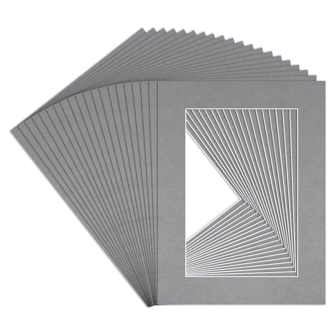 Procut Global 8x6" Mid Grey Picture Mounts to Fit 6x4" Aperture - Precision Cut Cardboard Photo Mount - Ideal for Frames, Prints, Artwork & Certificates - Sizes & Colours Available - 20 Pack