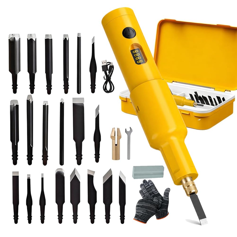 Set Completo di utensile Elettrico per Intaglio, Kit Cordless da 40 W per Intaglio del Legno con 20 Lame intercambiabili per Lavorazione del Legno, Intaglio di Radici e Fai-da-Te