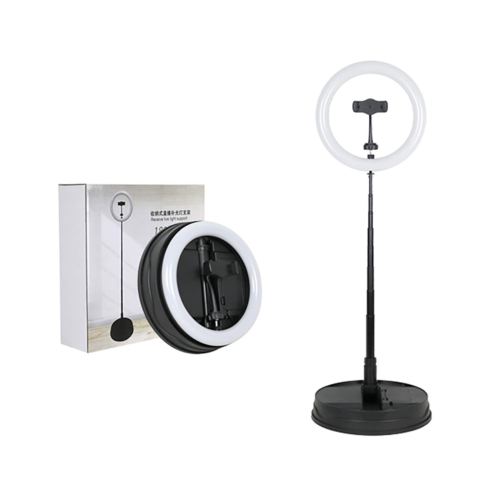 10-en Selfie Anillo de luz, Luz del Anillo portátil con Soporte Extensible y Soporte para teléfono, Iluminación del Stand Plegable para la fotografía de vídeo en Vivo y Maquillaje,Negro