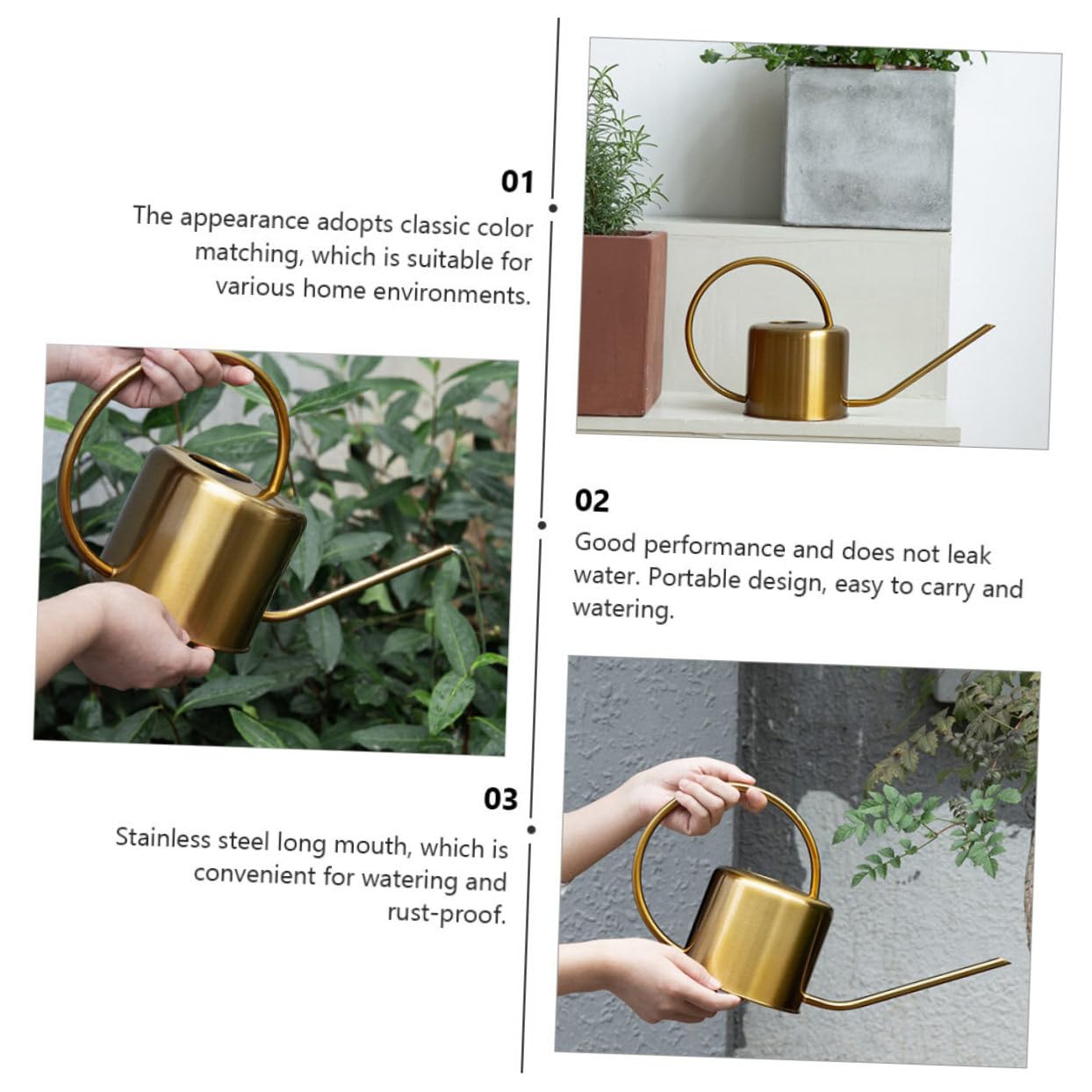 DOITOOL Arrosoir sans Fuite d'eau en Acier Inoxydable Poignée Ergonomique 1300ml Design Classique Doré pour Jardinage et Usage Domestique