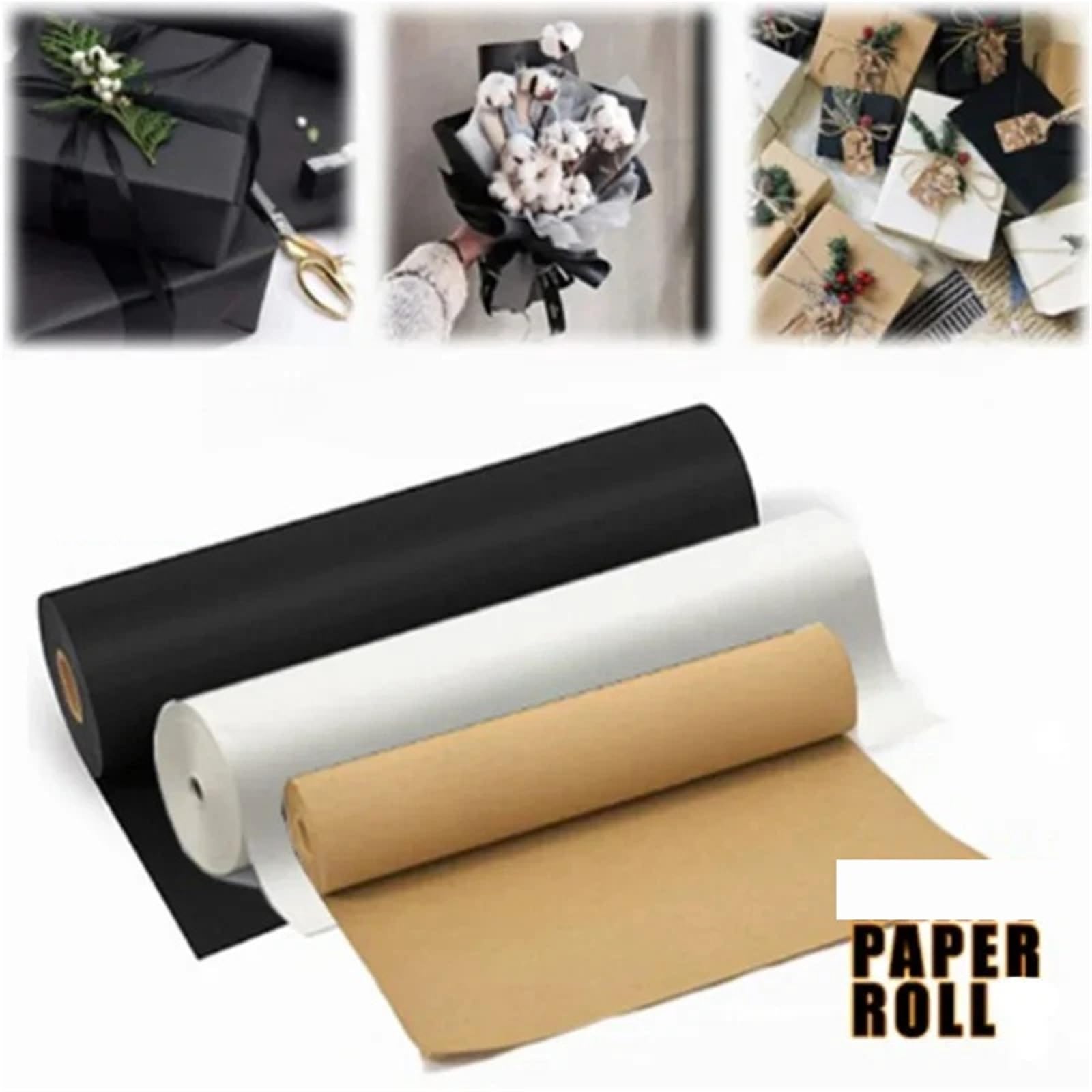 Rouleau de papier d'emballage pour Mariage et Fête | Papier épais coloré d'album d'album de carton d'emballage de conception simple(Black 50cmx3.0m)