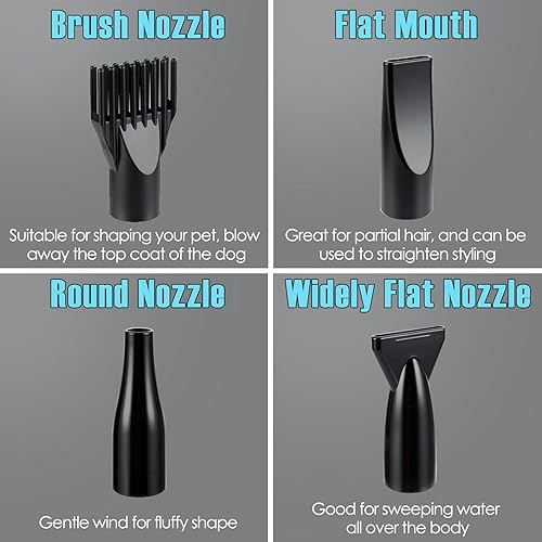 Miniatura 3 de Secador de perros profesional de alta velocidad, temperatura y velocidad ajustables con 4 boquillas diferentes