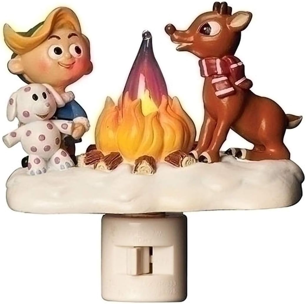 Roman Rudolph and Elf Friend 4.5 Inch Polyresin Swivel Plug Flickering Night Light