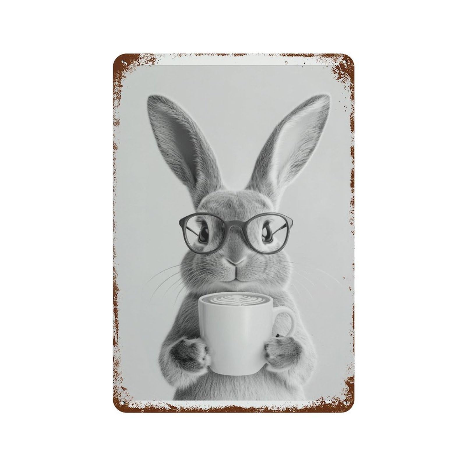 xiaoxiaoshen Rabbit Drinking Coffee Bar Decor, Funny Bunny Wall Decor Art Metal Tin Poster Modern Home Decor Art Home Bar Shop Decorations Vintage Sign 30x20cm