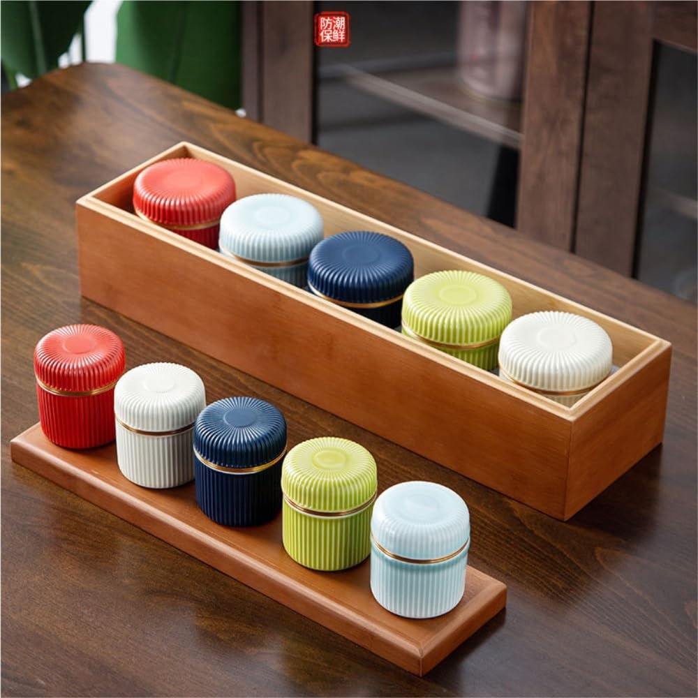 SDdPulse Serbatoio di stoccaggio del tè in ceramica Bulk Barattolo di stoccaggio del tè per la casa Piccolo barattolo rotondo barattolo sigillato Set da tè retrò Set creativo di cinque barattoli Set