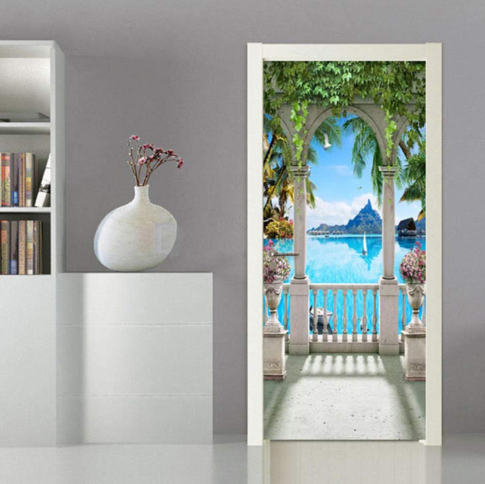 Sticker Mural Trompe-l'œil Bibliothèque 3D - Dimensions 77x200 Cm - Imperméable, Pour Porte Ou Mur