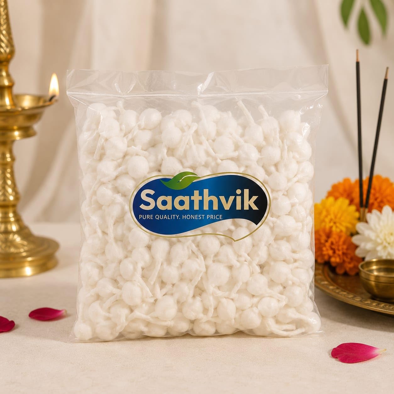 Saathvik Cotton Wicks for Diya Puja Rituals | Ready to Use, For Oil & Ghee Lamps, Hygienically Packed, Steady Flame, For Temples & Home Puja-image-34