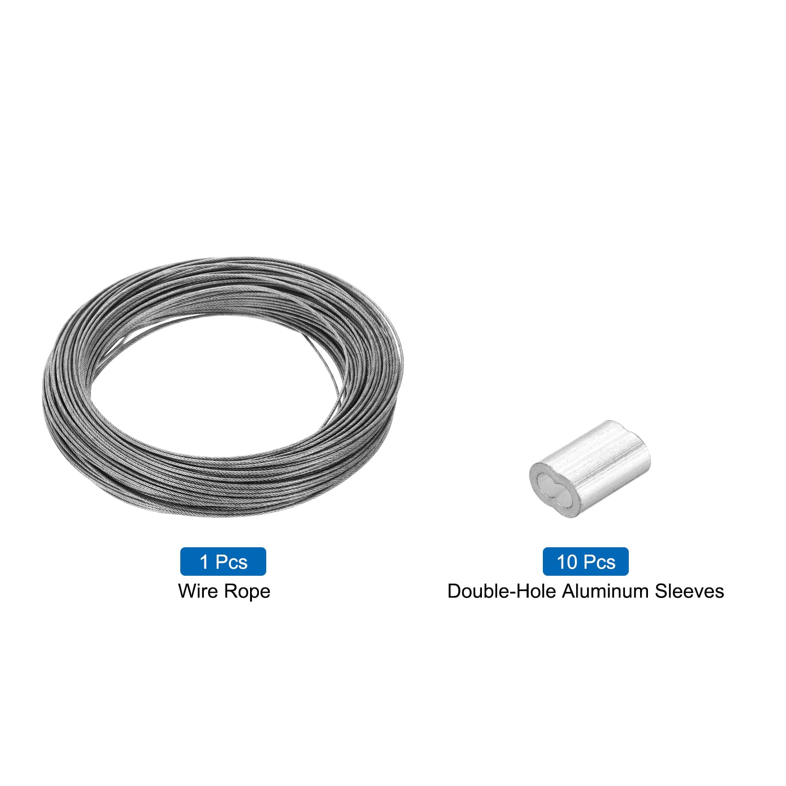 QUARKZMAN Drahtseil Edelstahl 50M x 1,2 mm Stahlseil PVC ummantelt mit 10 Aluminiumhülsen Sicherungsdraht Aufhänger für Bilder Vorhang Geländer Outdoor Gartenmöbel Sonnensegel, Transparent