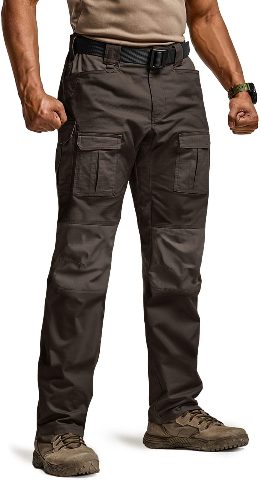 CQR Men's Flex Ripstop Tactical Pants, Water Resistant Stretch Cargo Pants, Lightweight EDC Hiking Work Pants