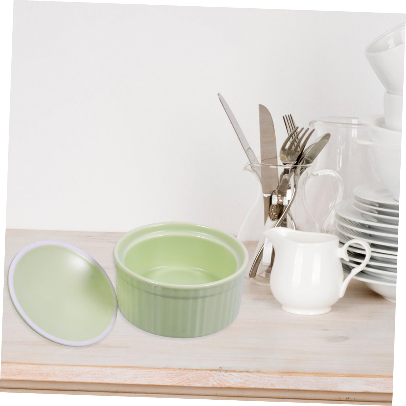 Keramik Souffléform mit Deckel, Grün, 1 Stück für Backen