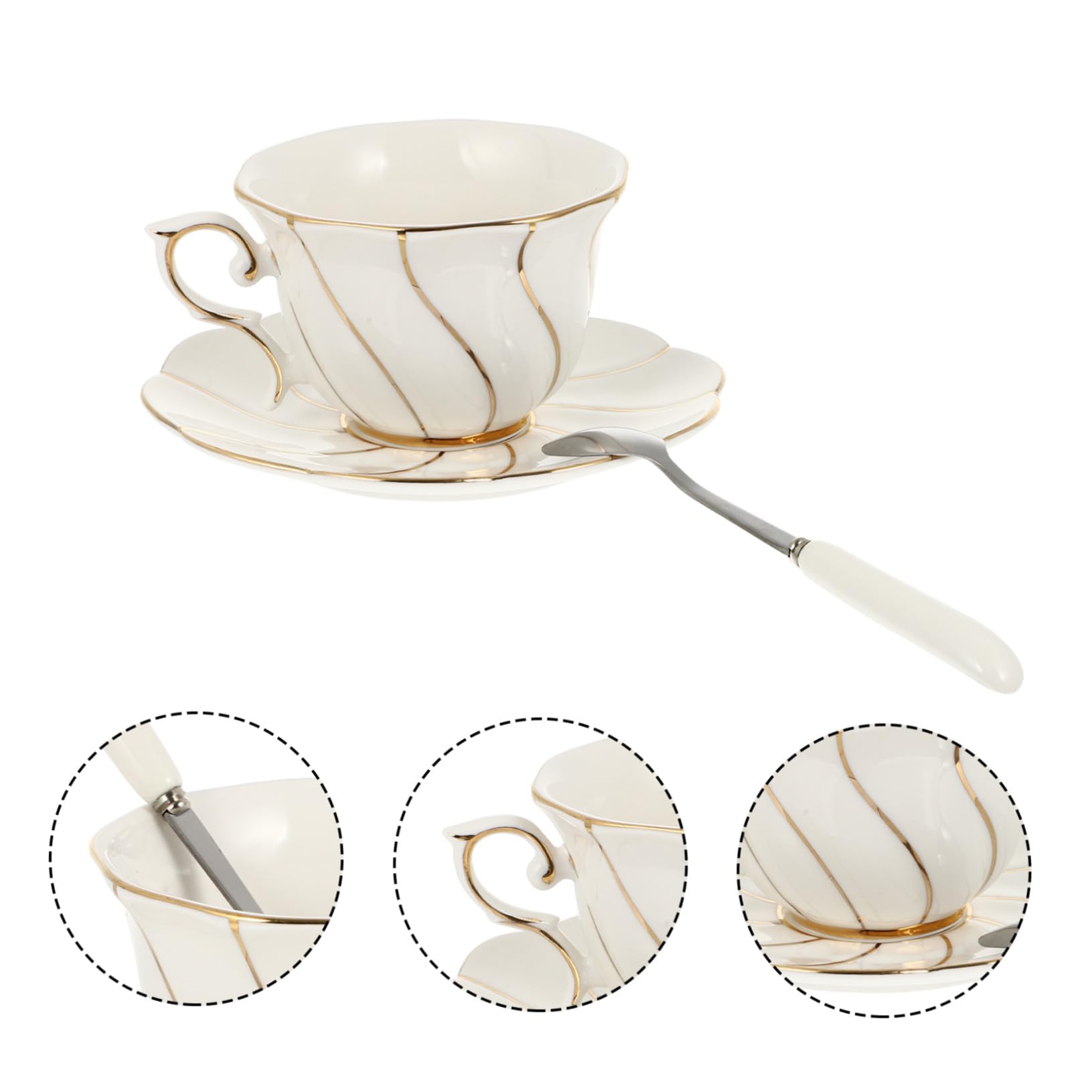 Kaffeetassen Satz Keramik mit Untertassen Weiß Großes Fassungsvermögen Elegantes Geschirr für Kaffee und Tee