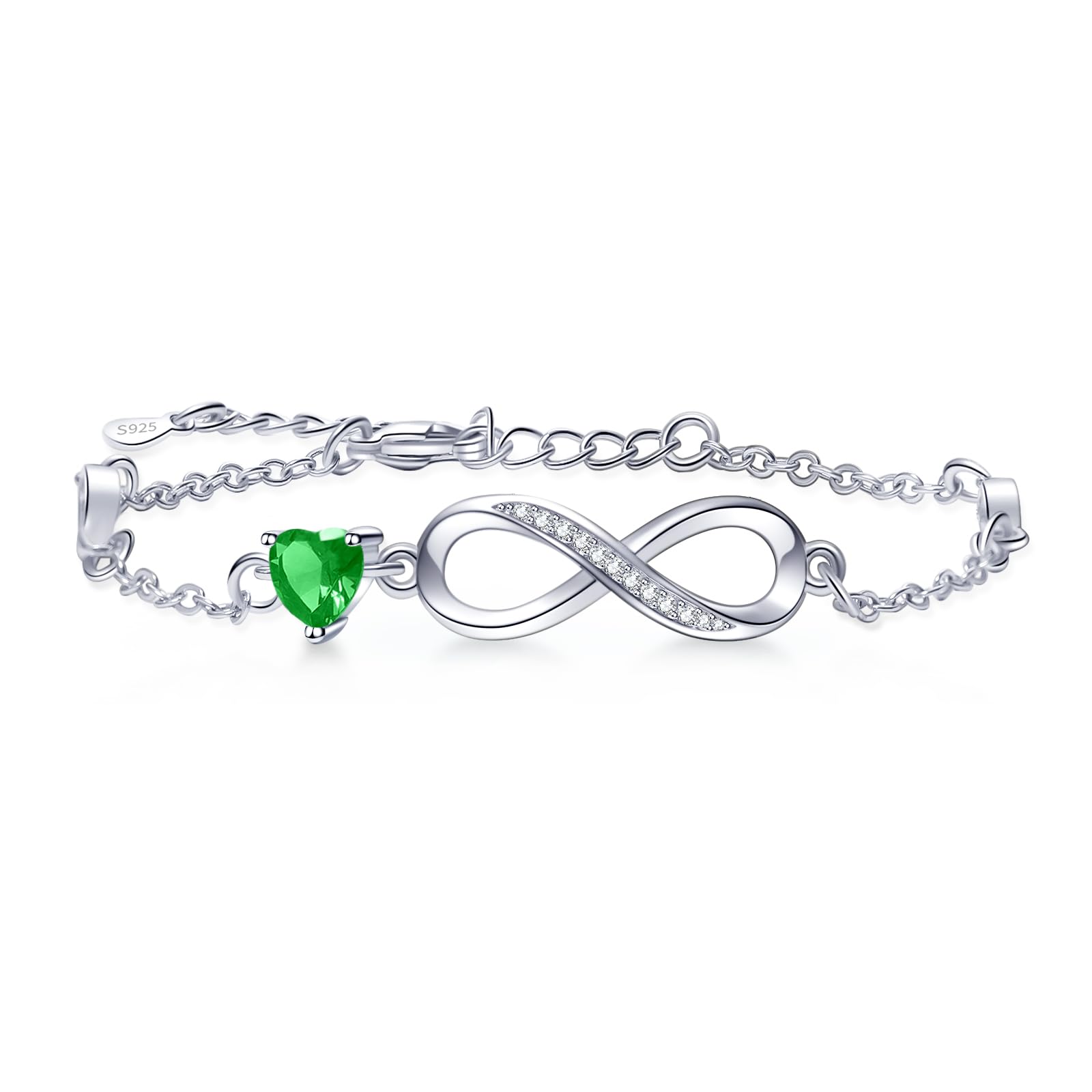 Tusuzik Bracciale Argento 925 Donna, Bracciale Infinito Donna Argento 925 con Cuore Zirconi Regolabile Bracciali Donna Gioielli Regalo per Mamma Amica Ragazza