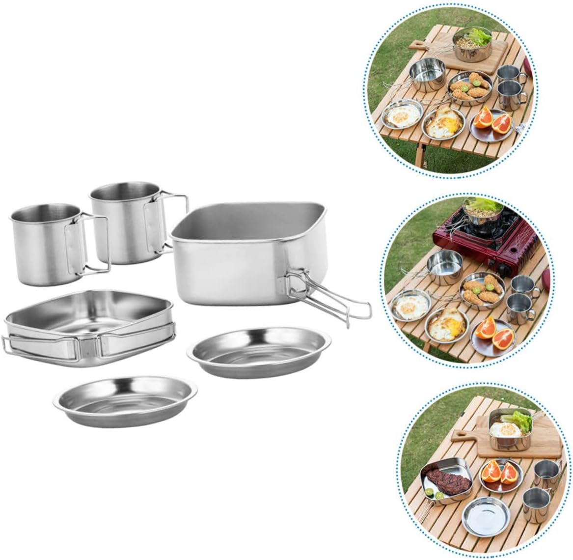 1set Portable Stainless Steel Camping Cookware Kit Outdoor Cooking for Camping Hiking and Backpacking Durable and Easy to Clean Cookware Essentials
