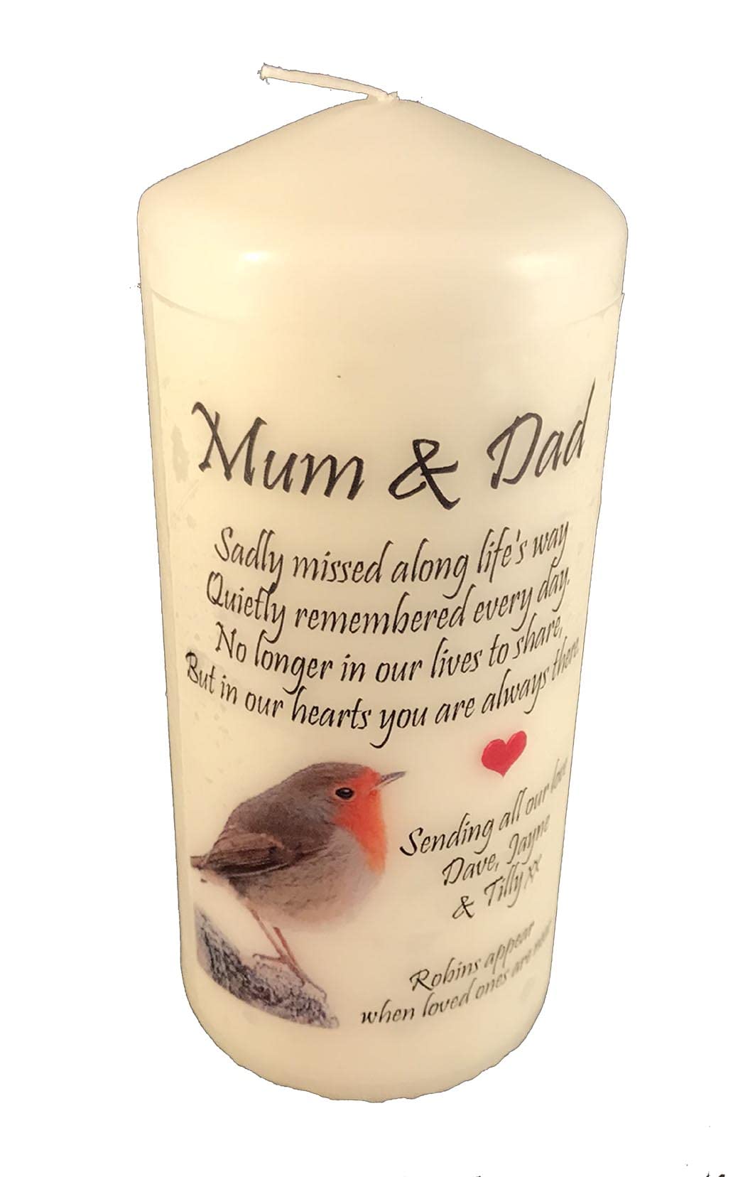 Cellini Candles White Mum & Dad Memorial Candle Personalised Remembrance In Loving Memory