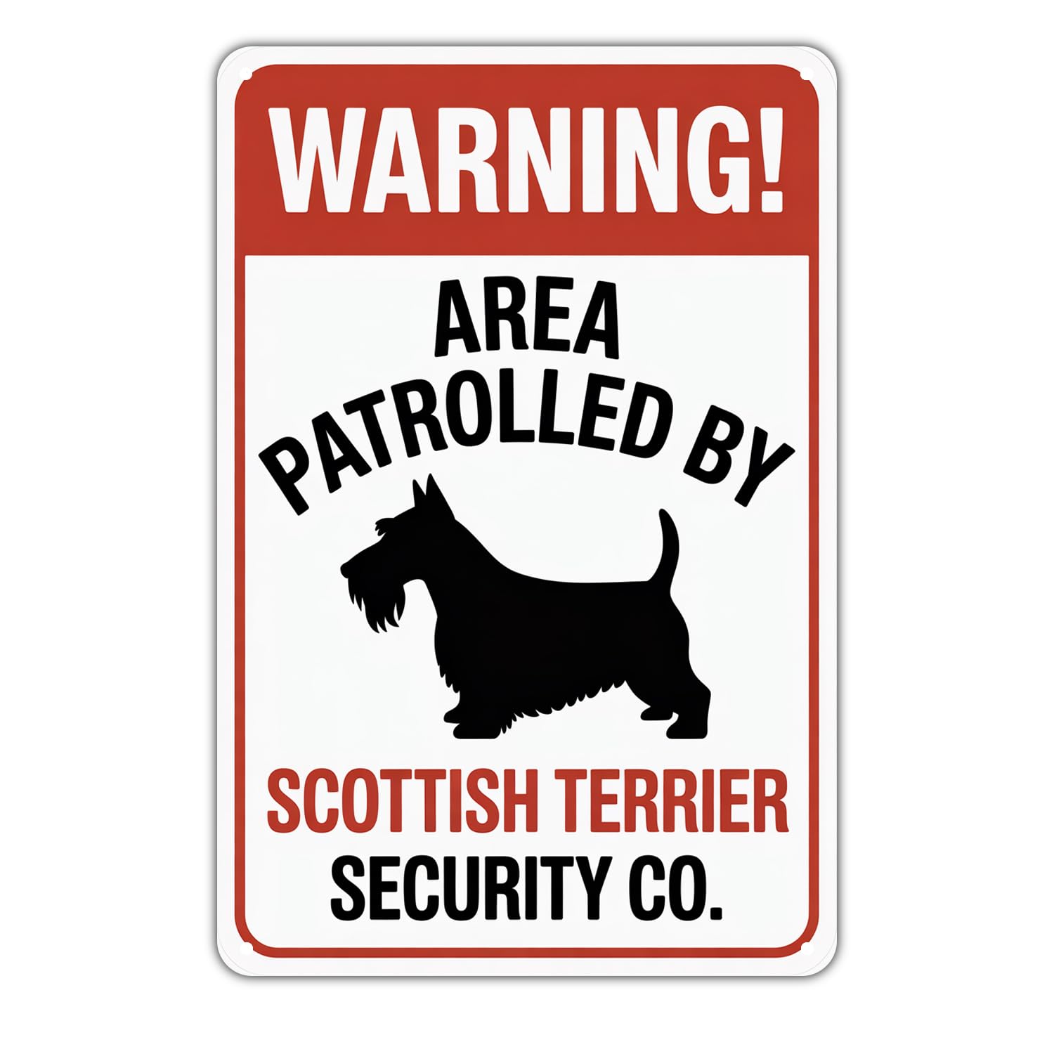 Warning Area Patrolled Scottish Terrier Tin Sign Vintage Scottish Terrier Security Co. Metal Sign Print Aesthetic Metal Tin Sign 8X12 Inch