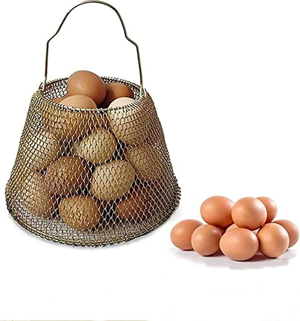 RUIJING Egg Basket,Wire Egg Basket,easy Egg collection,Home Fruit storage Basket,Country original Farmhouse retro style collection storage, Golden
