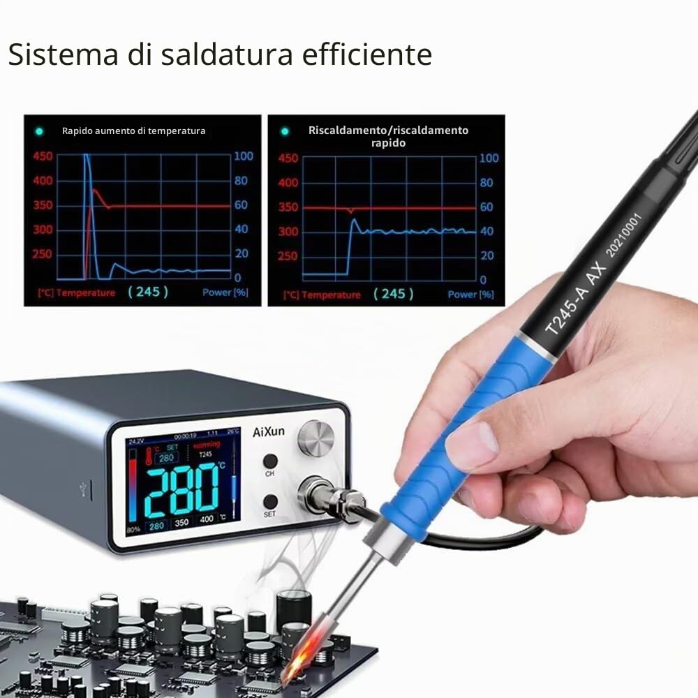 Stazione di saldatura a temperatura controllata AiXun T3A 200 W con impugnatura T245