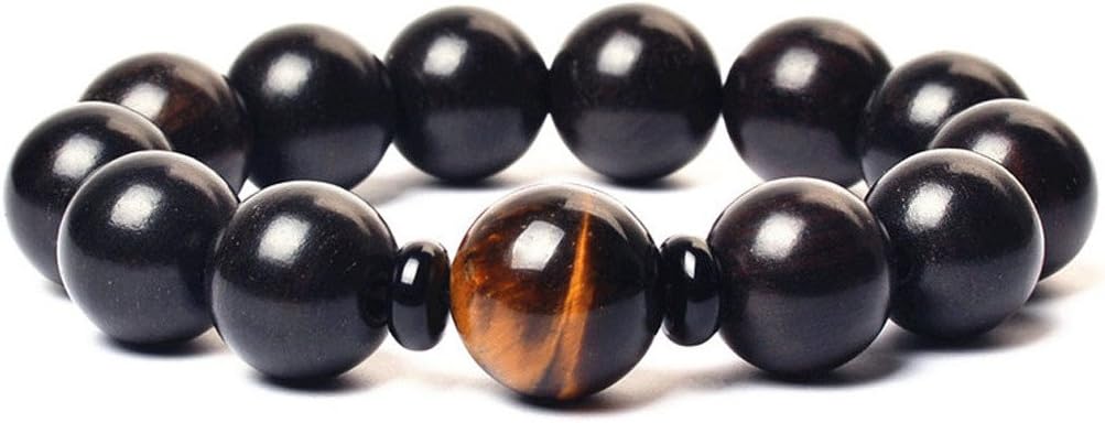 AMORWING Mens Black Wood Tiger Eye Prayer Beaded Bracelet